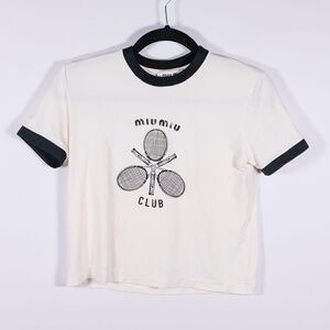 Miu Miu Jersey Knit Stretch Tennis Racquet Pickleball Club Graphic Tee Shirt Top
